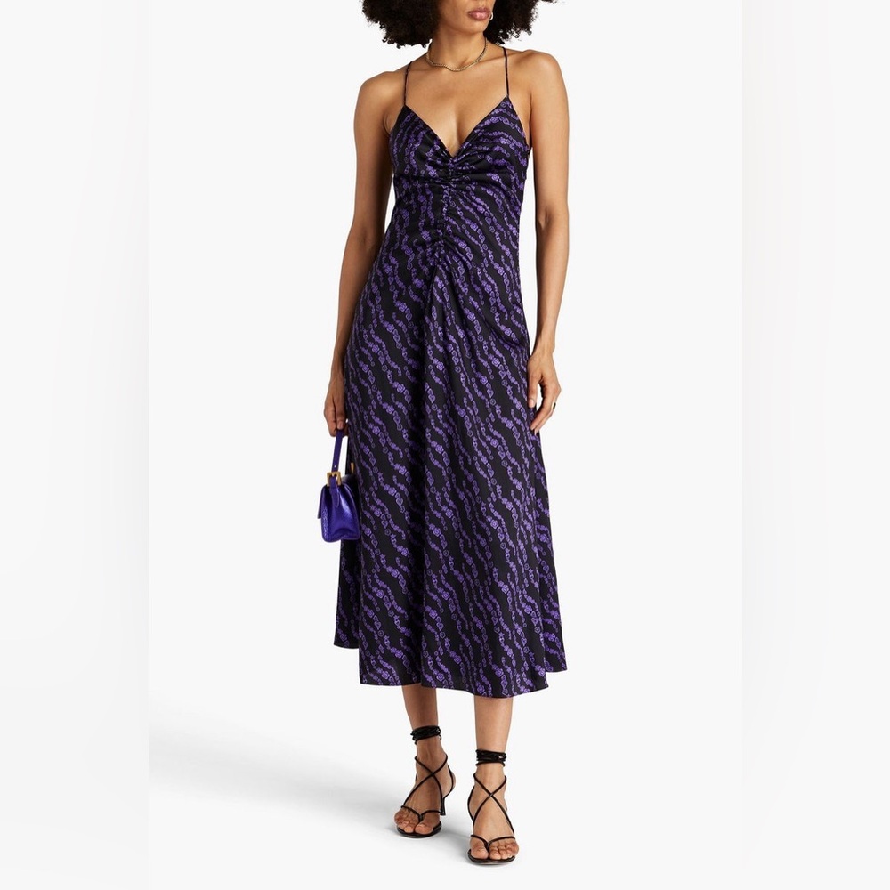 SANDRO

Ruched Printed Twill Midi Slip Dress
